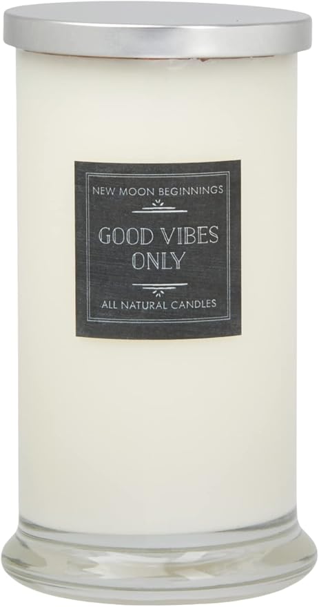 Good Vibes Only Candle by New Moon Beginnings - Negative Energy Cleansing - Soy Aromatherapy Candle - Handmade with Crystals & Herbs (21oz Round Glass)