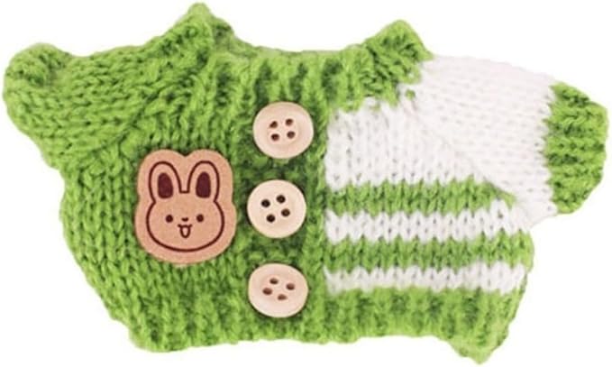Designer Clothes for 17cm Dolls, Handcrafted Crochet 3-Piece Set, Doll Knit Outfit Accessories with Green Sweater Tops, White Cross-Body Bag, and Bucket Hat, T-Green