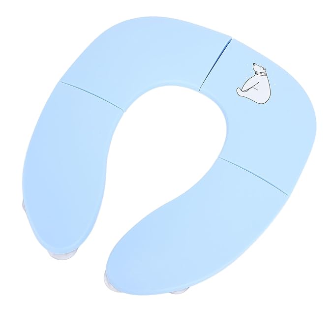 Fafeicy Kids Potty Foldable Travel Potty, PP Portable Training with Suction Cup and Slip Design, 35 X 29 X 3 Cm Folding Toilet Seat Cover for Toddler Travel (Blue)