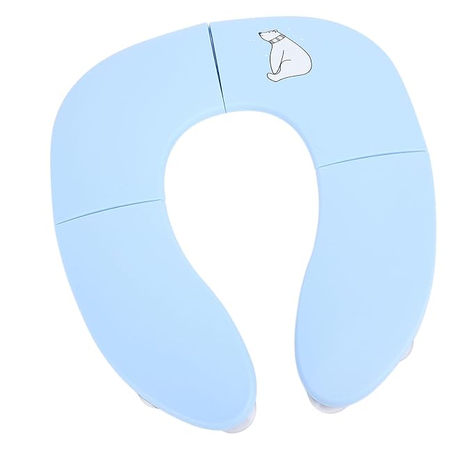 Fafeicy Kids Potty Foldable Travel Potty, PP Portable Training with Suction Cup and Slip Design, 35 X 29 X 3 Cm Folding Toilet Seat Cover for Toddler Travel (Blue)