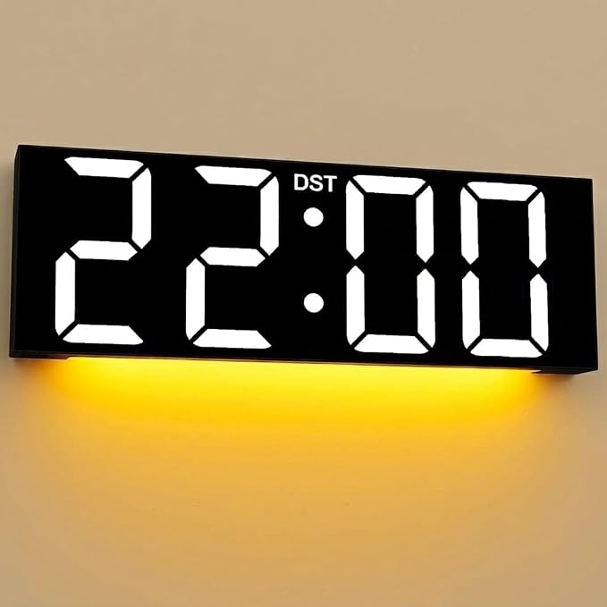 JALL 22" Large Digital Wall Clock, Big LED Display with Night Light, Auto Dimming & DST, Giant Alarm Clock for Seniors, Elderly Parents, Gift for Mom Dad (White)