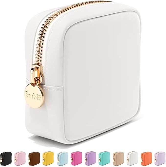 Embla Small Makeup Bag for Purse, Mini Waterproof Nylon Cosmetic Pouch, Durable and Lightweight Travel Toiletry Bag with Smooth Zipper, White