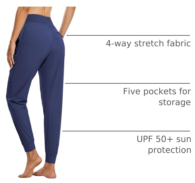 baleaf Womens Lightweight Hiking Pants Water Resistant Quick Dry Joggers with 5 Zipper Pockets UPF 50+ for Travel Hiking