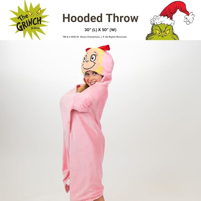 Dr. Seuss The Grinch Cindy Lou Hooded Throw - Kids Holiday Christmas Bedding Super Soft Throw Blanket - 30 in x 50 in, (Officially Licensed Product) by Franco