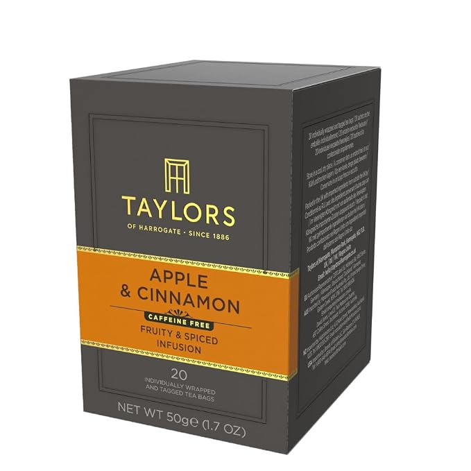 Taylors of Harrogate Apple & Cinnamon, Herbal Tea Individually Wrapped Teabags, 20 Count (Pack of 6), Spiced, Fruity & Sweet, Caffeine-Free, Enjoy Hot or Iced, 120 Teabags Total