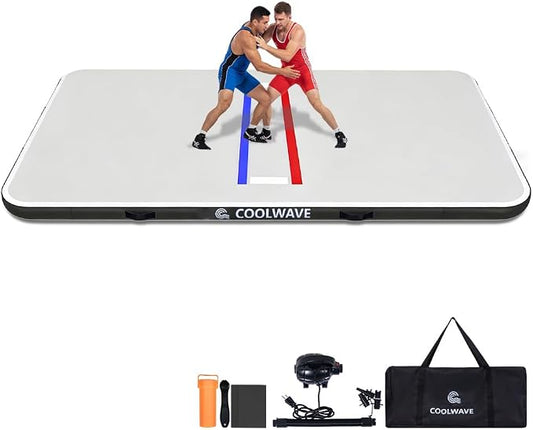 COOLWAVE Inflatable Wrestling Mat and Jiu Jitsu Mats for Home Gym or Outdoor Training, Great for BBJ, MMA, Martial Art, Grappling, Judo, Boxing, Yoga and More with Soft Landings and Good Bounce