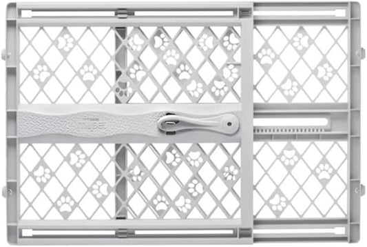 MYPET North States Paws Portable Pet Gate: 26-40" Wide. Pressure Mount. No Tools Needed. Made in USA. Dog Gate 23" Tall, Expandable, Durable Dog Gates for Doorways, Light Gray