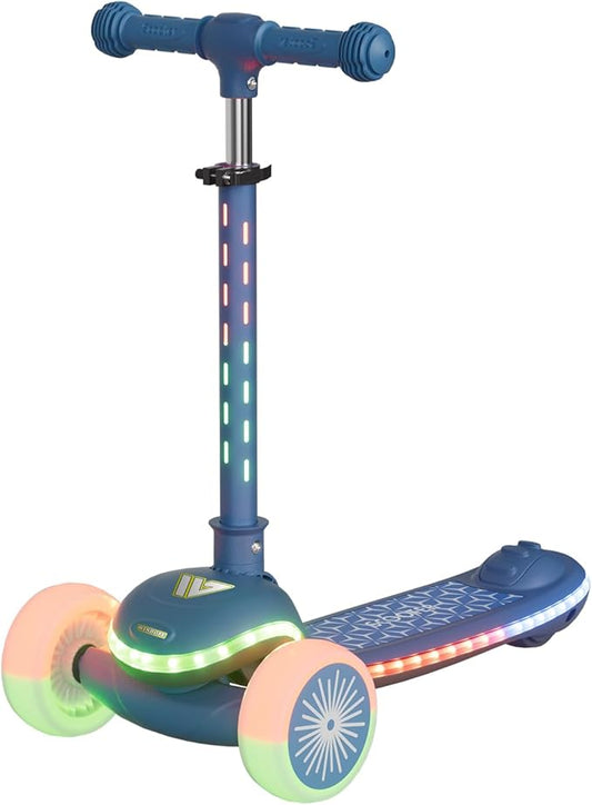 Kids Scooter, 3 Wheel Kick Scooter for Toddlers with Light Up Wheels, Lean-to-Steer Design, Adjustable Height Handlebar, Anti-Slip Deck, Ages 2–8