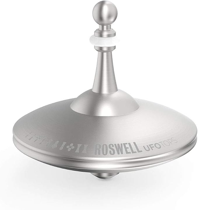 UFO Tops Roswell - Metal Spinning Fidget Toy Top - Inspired by The Documented 1947 UFO Sighting in Roswell, New Mexico (Color: Cosmic Silver)