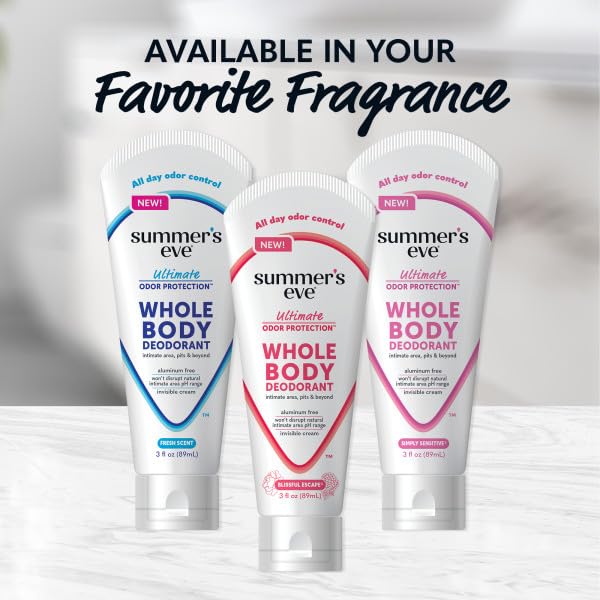 Summer’s Eve Ultimate Odor Protection Whole Body Deodorant Cream, Blissful Escape, Aluminum Free, All Day Odor Control, Invisible Cream, 3 Ounce (Pack of 2)