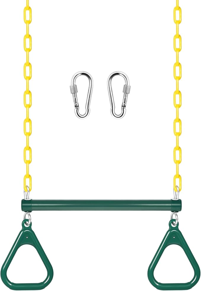 LadyRosian Gym Rings Trapeze Swing Bar 16", Heavy Duty 47" Chain Swing Set Accessories with Locking Carabiners, Monkey Bars for Backyard, Playground, Playroom