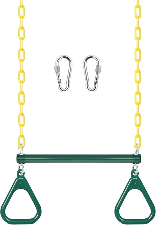 LadyRosian Gym Rings Trapeze Swing Bar 16", Heavy Duty 47" Chain Swing Set Accessories with Locking Carabiners, Monkey Bars for Backyard, Playground, Playroom
