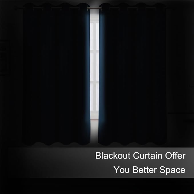 LEMOMO Blackout Curtains 66 x 54 Inch Long Navy Blue Curtains Set of 2 Panels Room Darkening Curtains for Bedroom and Living Room