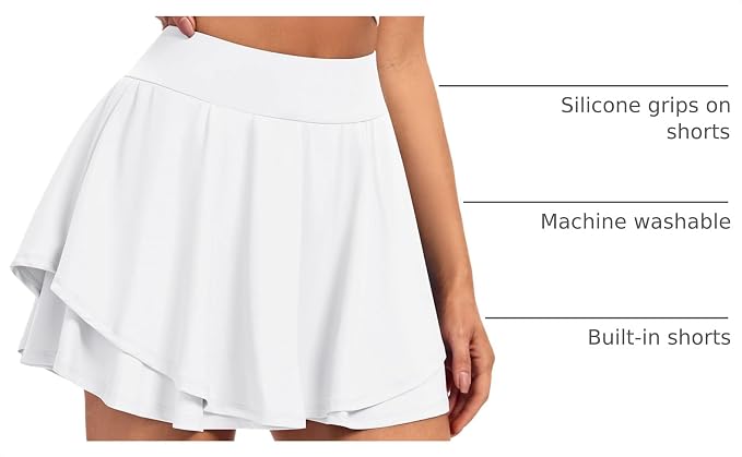 IUGA Tennis Skirt Pleated Skorts for Women with Pockets Skirts for Women | Double Ruffle Skort , Built-In Shorts, 2 Pockets, Tummy Control Breathable, Quick-dry, for Golf, Athletic, Running, Workout