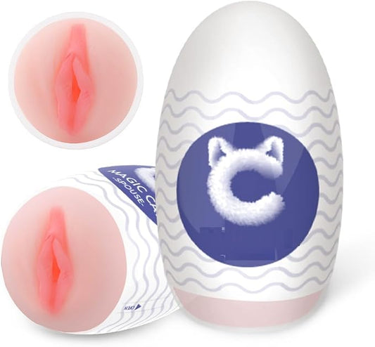 Portable Male Masturbator Egg - 3D Realistic Textured Vagina Stroker, Ultra Soft Stretchable TPE Pocket Pussy, Reusable Adult Sex Toy for Men with Discreet Packaging (Blue)