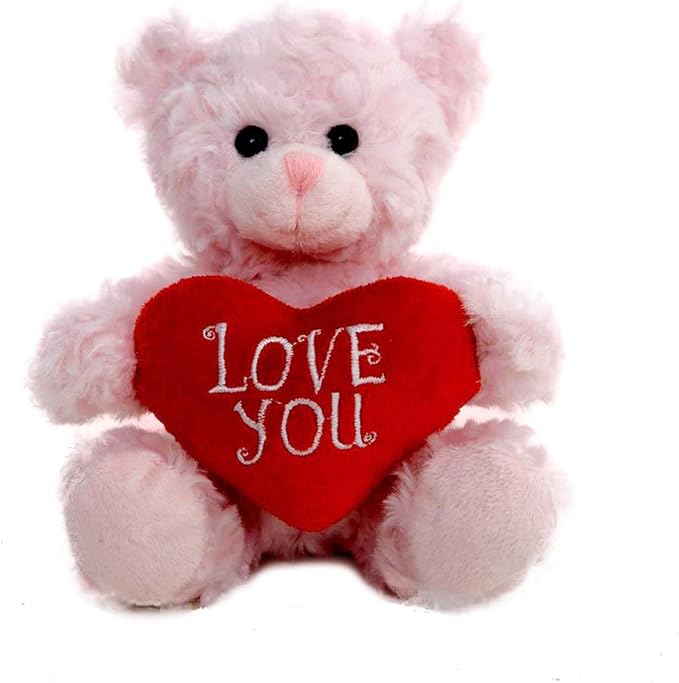 Plush Stuffed Animal Pink Heart Bear – Love You Bears- Toy for Kids & Adults Valentine's Day - Embroidered Heart Pillow (6 Inch, Pink Love You)