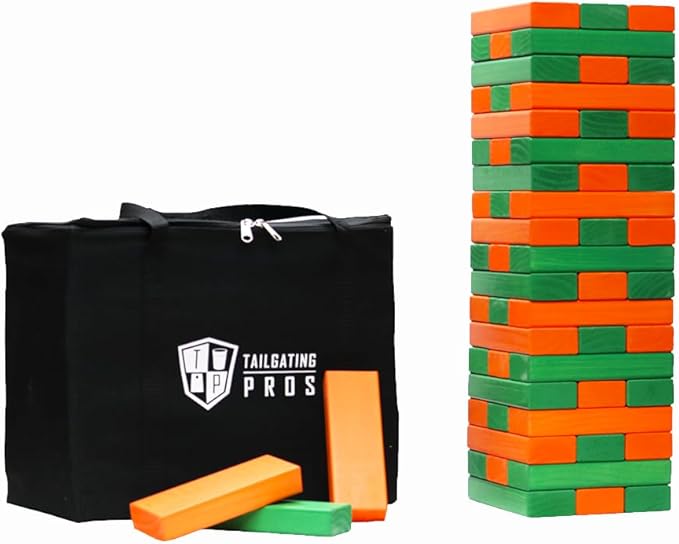 Tailgating Pros Premium Giant Toppling Timbers with Carrying Case – Choose Your Team Colors! Jumbo Outdoor Yard Game, Tower Grows to Over 5 Feet!