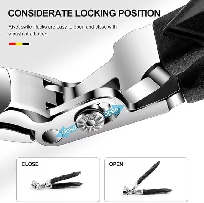 Black Long Handle Toenail Clippers for Seniors Non-Slip Wide Jaw Opening Clipmaster Pro Toenail Clippers with Catcher for Men for Thick Nails Ergonomic Curve Angled Head Toe Nail Clipper Sharp（1pcs）