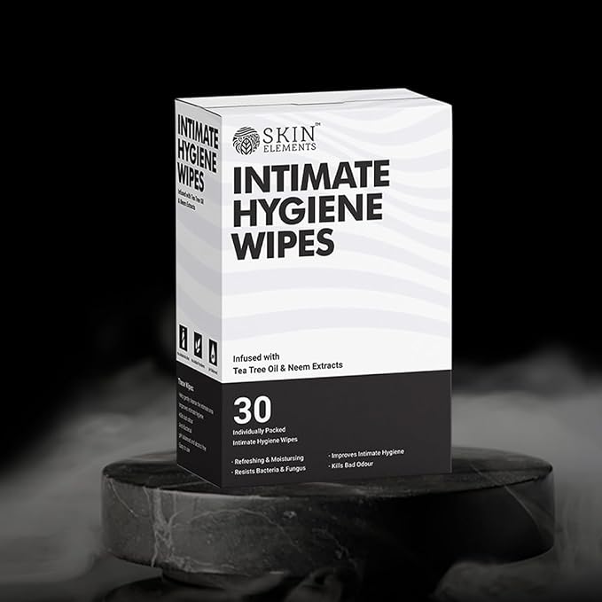 Skin Elements Intimate Hygiene Wipes | Unisex | pH balanced Wipes | Tea Tree Oil & Neem Extracts | 30 Individual Wipes | Pre and Post Intimacy