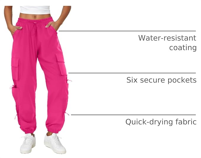 COPYLEAF Womens Parachute Cargo Pants with Pockets Quick Dry Hiking Pants Lightweight Water-Resistant Baggy Joggers