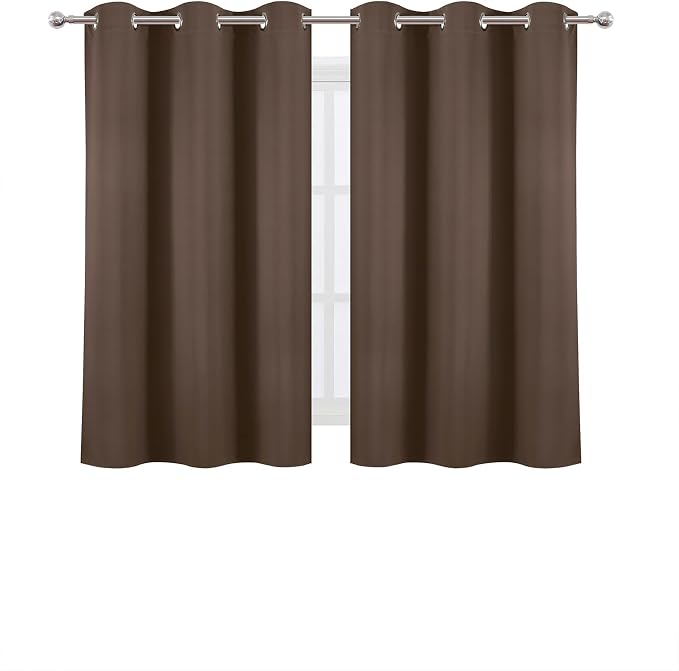 LEMOMO Chocolate Brown Blackout Curtains 34 x 63 Inch Length/Set of 2 Curtain Panels/Thermal Insulated Room Darkening Blackout Curtains for Bedroom