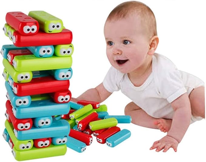 wonuu Timber Tower Block Stacking Game Colored Cartoon Plastic Building Blocks Board Educational Game