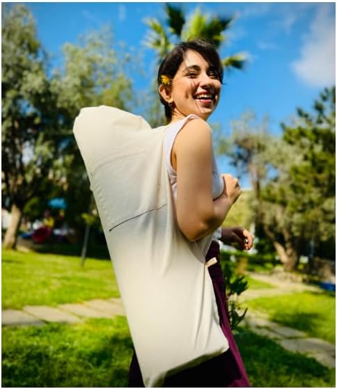 Yoga Mat Bag with min pocket for 8mm Thick Mats (Up to 0.3'') – 100% Raw Cotton Yoga Mat Bags Carrier, Fits Most Yoga & Pilates Mats, Minimalist Design