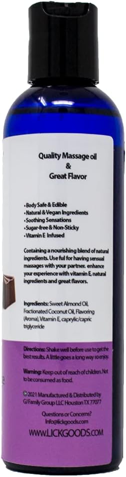 Lick Chocolate Flavored Massage Oil – Rich Dessert-Inspired Edible Massage Oil with Sweet Almond Oil & Vitamin E, Luxurious Glide for Romantic Couples Massage, 4 oz