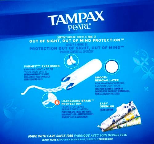 Tampax Pearl Tampons with Plastic Applicator, Regular Absorbency, Fresh Scent, 36 Count