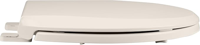 17 Inch Round Commercial Toilet Seat, Almond Soft-Close Quiet Lid with Durable Polypropylene, Never-Loosen and Potty Training Feature for Standard Toilets