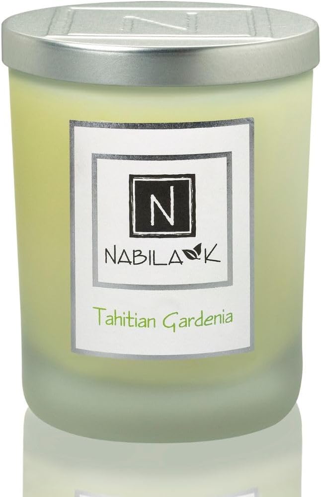 Nabila K - Tahitian Gardenia - Soy-Based Candle - Lemon, Cinnamon, Jasmine, Sweet Muguet & Spicy Coriander - Hand-Poured - Cotton Wick - Aromatherapy Candle w/Essential Oils - Made in USA - 14 oz
