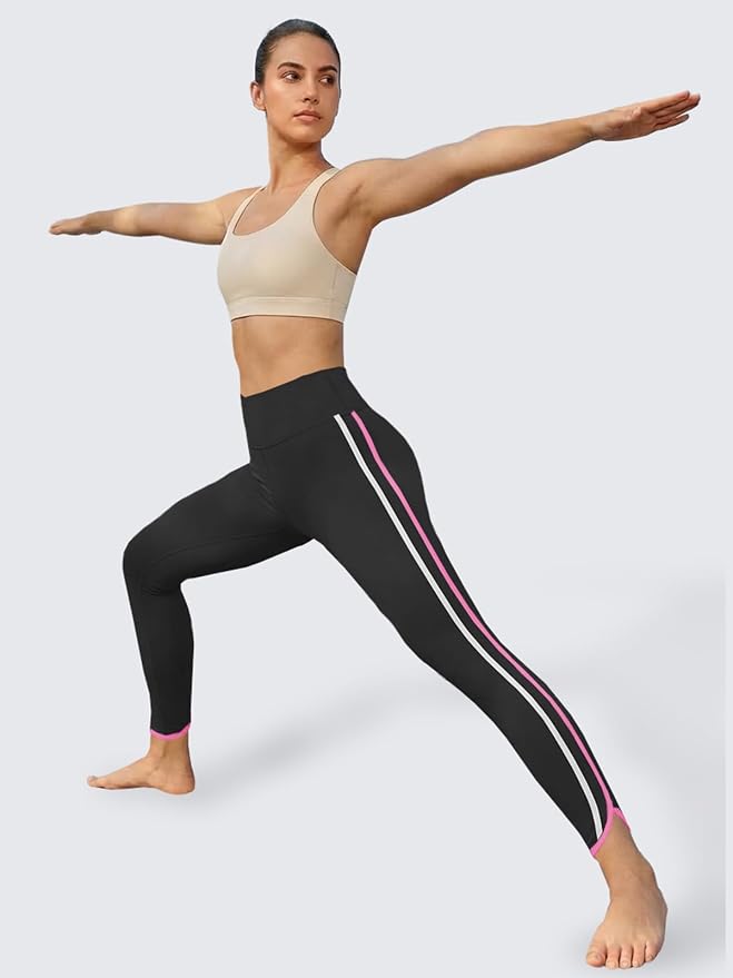 Aoysky Womens Buttery Soft Workout Leggings 25" Side Stripes High Waisted Full Length Yoga Leggings