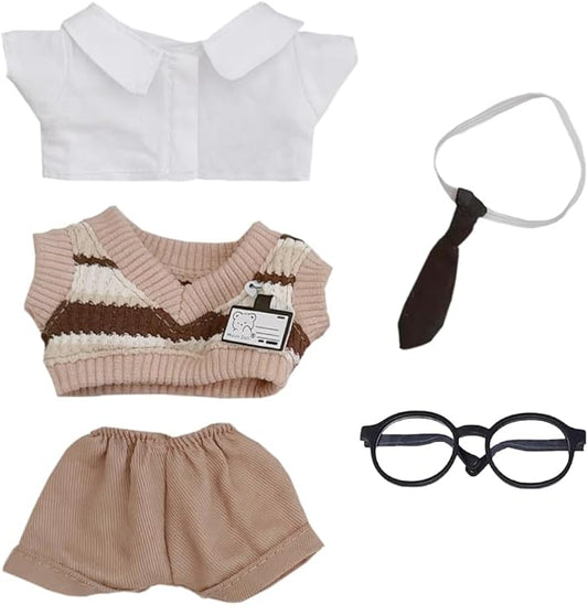 niannyyhouse 10cm-15cm Plush Doll Clothes Uniform Set Compatible with 17cm Labubu Doll (Brown)