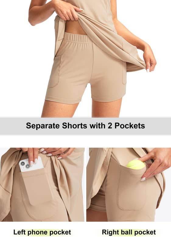 Viodia Women's Tennis Golf Dress with Shorts | Active, Exercise, Workout, Sports, Athletic, Dresses for Women, with Zipper Pockets