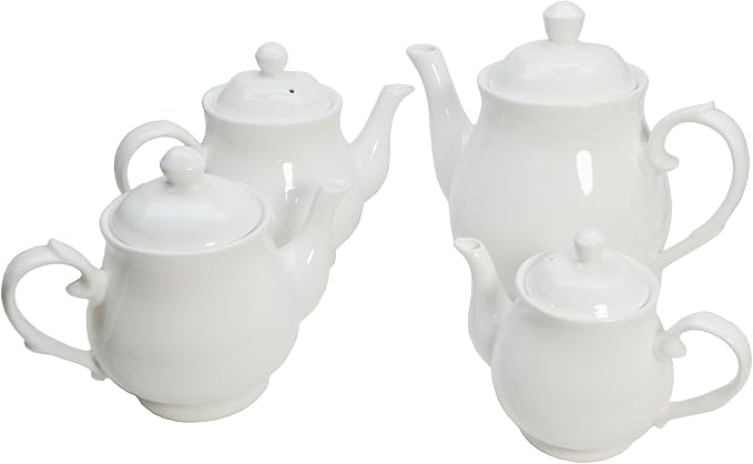 White Porcelain Teapot, Large Chinese Lotus Tea Pot Coffee Tea Water Pot Vintage Ceramic Gooseneck Kettle (59oz)