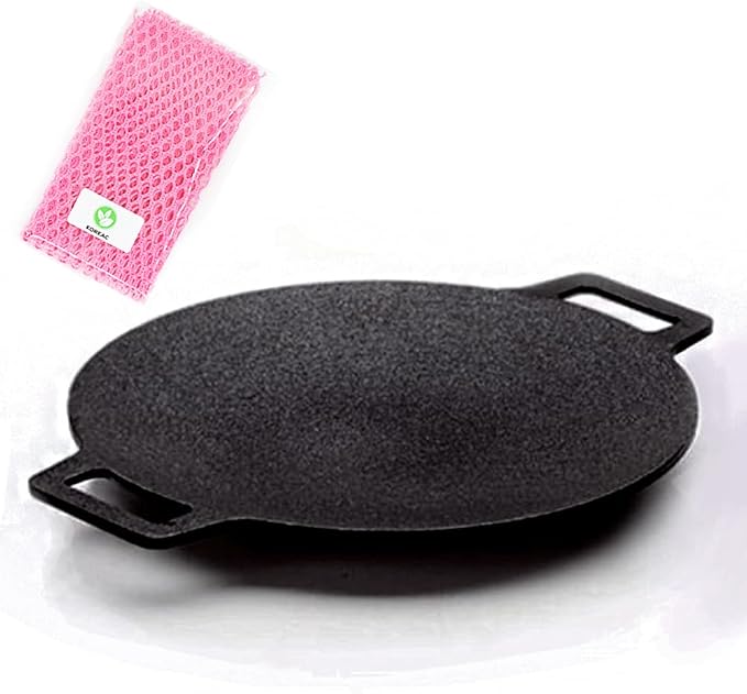 _Korean BBQ Non-stick Grill_ Circular size 14.2 inches [Round Griddle Pan 14.2in + Bag] Natural Material 6 Layer Coating/We can use it at home or outside._Made in Korea.