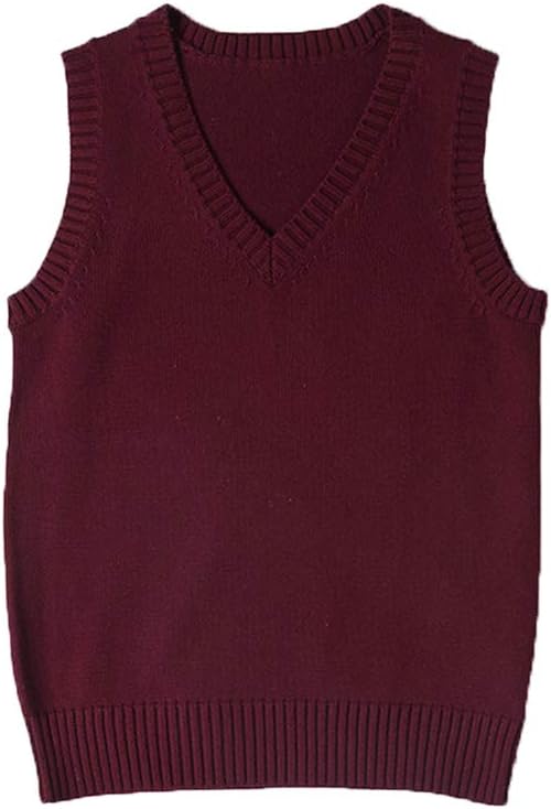 jinghuiyue Women’s V Neck Sweater Vest School Uniform Solid Color Sleeveless Knit Sweaters Pullover Tank Tops