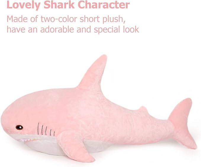 MorisMos Giant Shark Pillow, Shark Plush Toy, Big Stuffed Animal, Pink, 32in