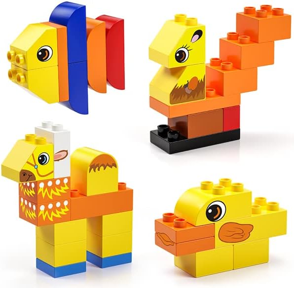 burgkidz Educational Toy Classic Big Size Bricks Building Blocks, Large Compatible Animal Building Bricks with Reusable Storage Bucket Gift for Boy Girl Ages 3+