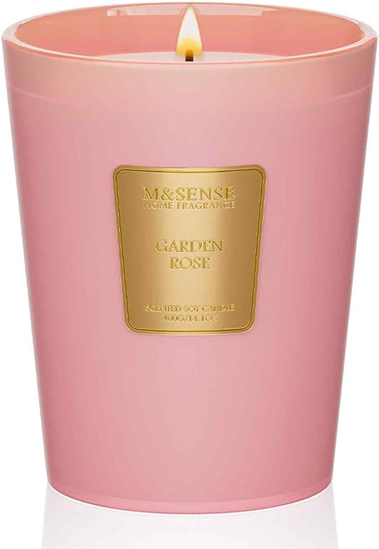 M&SENSE Garden Rose Soy Candle, 14.1oz 60H, Romantic Rose Scented Candles, Aromatherapy Stress Relief