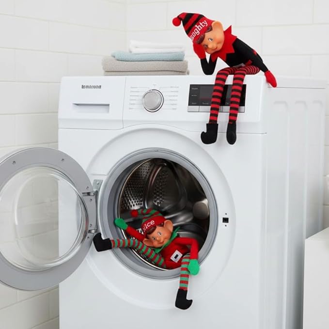 Toyland® Elves With Attitude Twin Pack Elf Soft Toys - 35cm (14") - Naughty & Nice Elves - The Ultimate Festve Duo - Knitted Hat & Legs - Vinyl Cheeky Face & Stick Together Hands - Festive Fun For All
