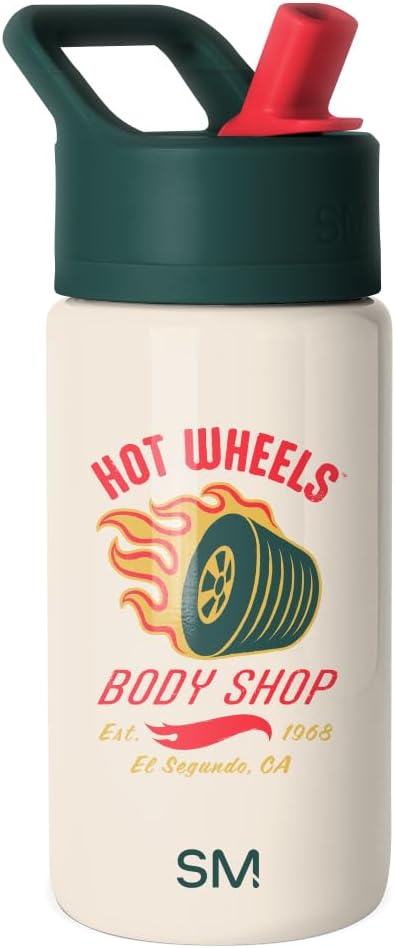 Simple Modern Kids Summit Water Bottle with Straw Lid | Hot Wheels 14oz Stainless Steel Cup Insulated Tumbler for Boys, Girls, School | Body Shop