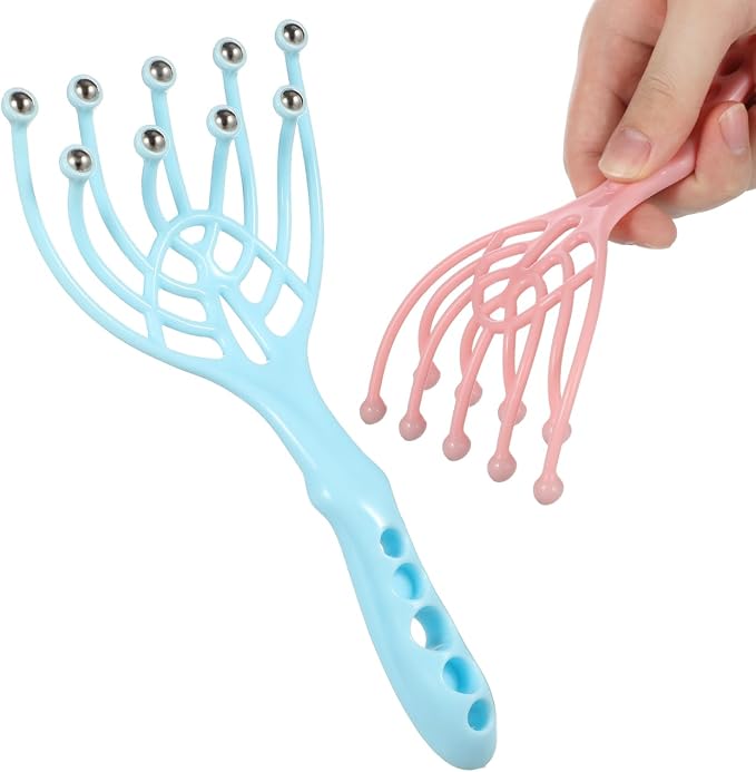 TEHAUX 2 Pack Handheld Scalp Massager 9 Rolling Balls Manual Head Massager Tool for Head Massage Neck Shoulder Hair Comb Use Portable Relaxation for Home Office Spa