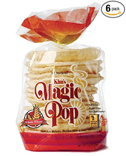 Kim's Magic Pop Freshly Popped Rice Cakes | Vegan | Whole Wheat Flavor | 6 Bags | 15 Cakes per Bag | Low Carb, Sugar Free, Fat Free, Natural, Multigrain Korean Snack | Easy Bread, Chip, Cracker Replacement