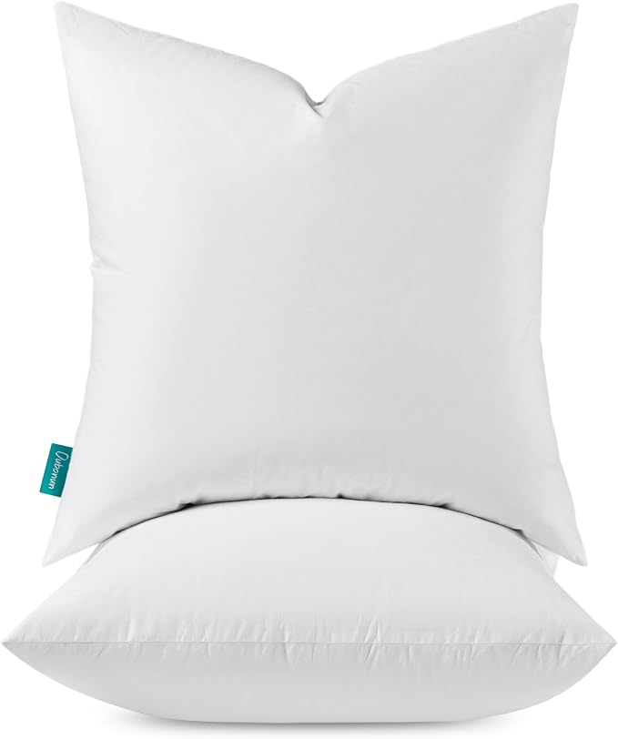 Oubonun Throw Pillow Inserts, 22x22, Set of 2 | Feather Down 100% Cotton Cover, Medium Firm Decorative ，for Couch, Sofa, Bed, Chair