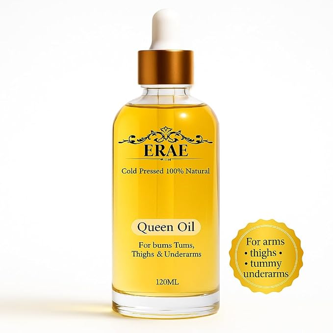 Erae Queen Oil – Cold-Pressed Natural Botanical Firming Oil for Face & Body – Hydrates Tightens & Restores Elasticity for Crepey, Aging & Menopausal Skin on Arms, Tummy & Thighs, 4 fl oz (1PCS)