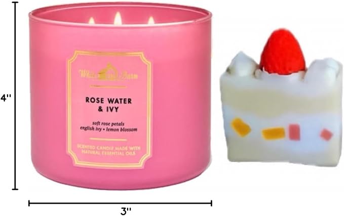 White Barn - Bath & Body Works- 3-Wick Scented Candle 14.5 OZ Burns 25-45 Hours with Strawberry Cake Soap Natural (Rose Water & Ivy)