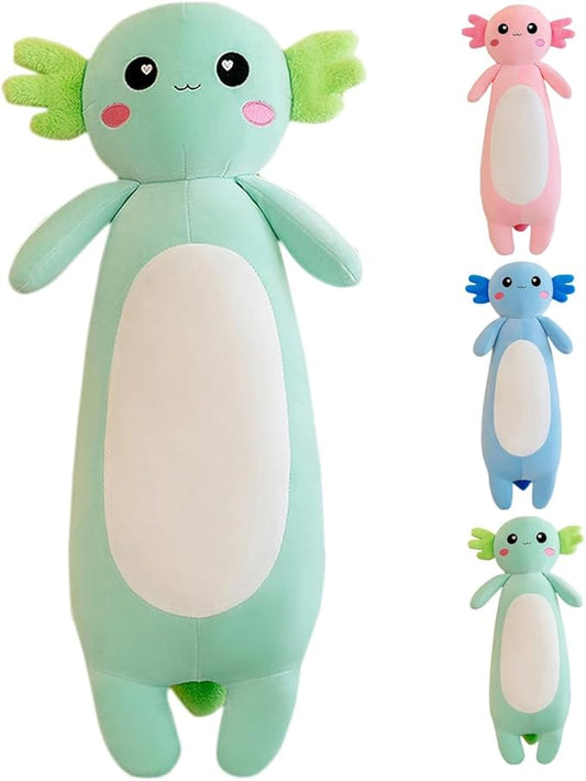 Long Axolotl Plush Pillow, Green Axolotl Stuffed Animal for Girls and Boys Salamander Plush Toy Gift for Christmas (Green, 100cm/39.37inch)