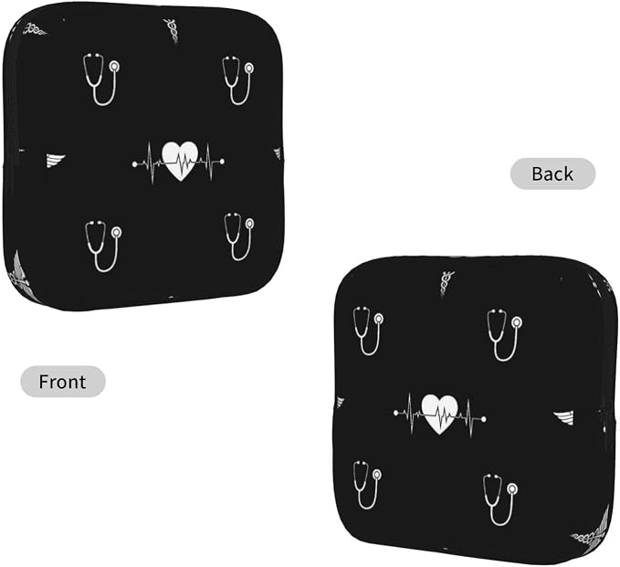 Multifunctional Feminine Care Pouch Love Heart Nurse Heartbeat Black And White, Reusable Polyester Tampon Storage Bag, Fits Inside Purse for Travel Camping