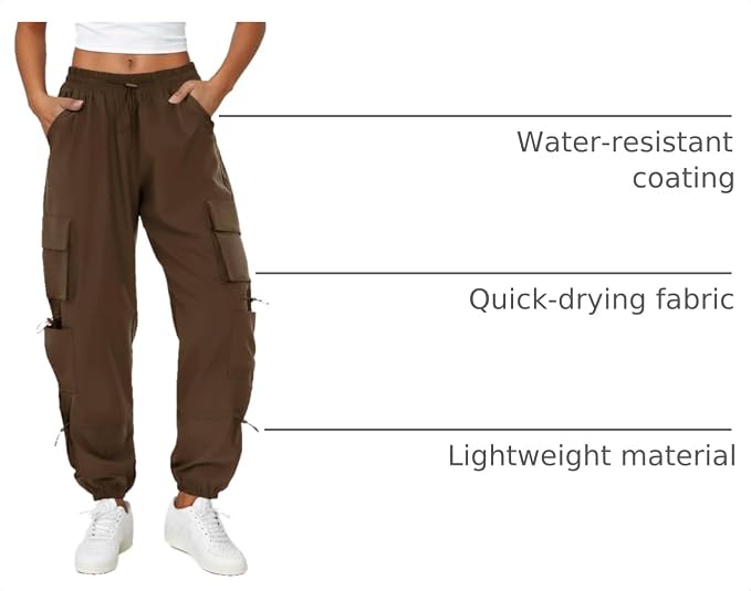 COPYLEAF Womens Parachute Cargo Pants with Pockets Quick Dry Hiking Pants Lightweight Water-Resistant Baggy Joggers